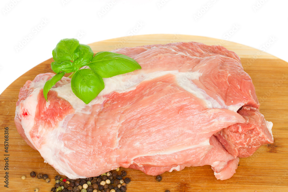 raw meat of pork on wooden board raw meat of pork on wooden board