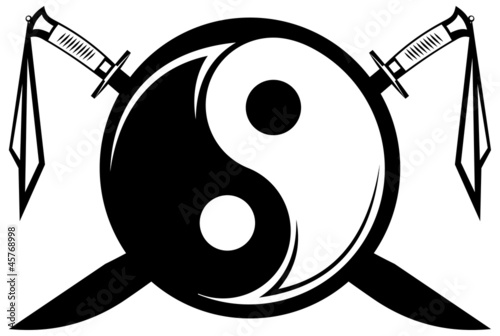 Photographie yin and yang symbol with the crossed Chinese swords