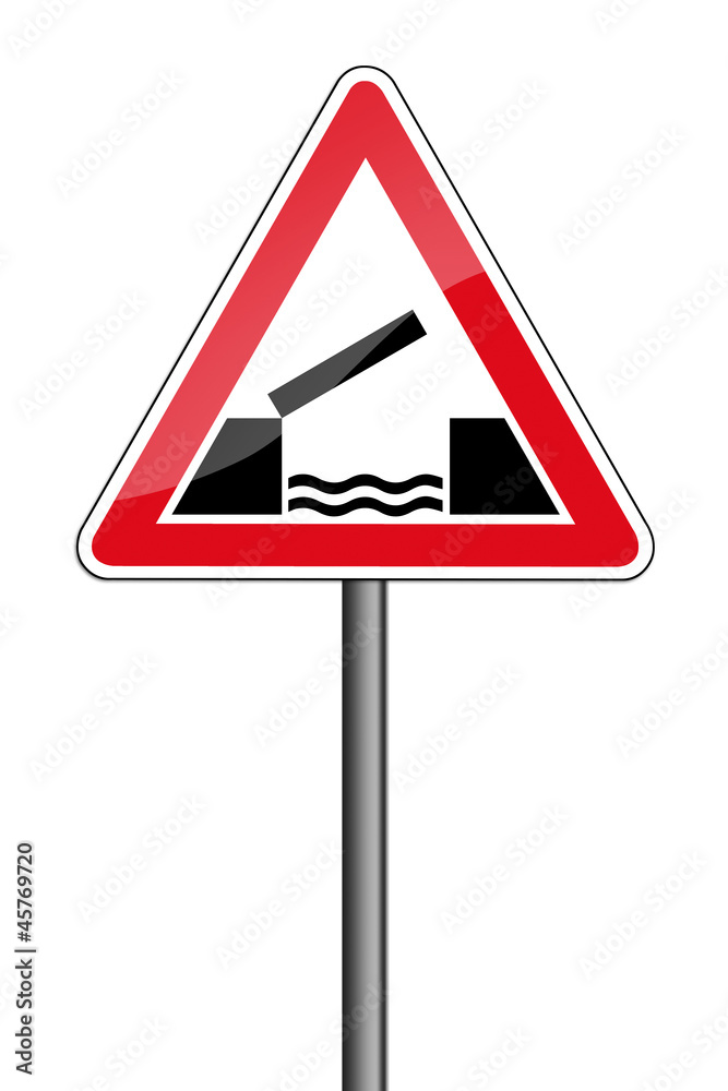 Warnschild RAL 3001 signalrot freigestellt - bewegliche Brücke Warnschild RAL 3001 signalrot freigestellt - bewegliche Brücke