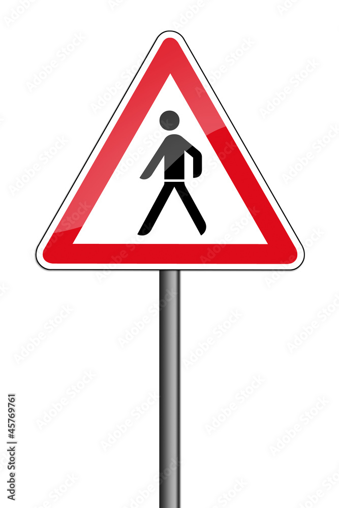 Warnschild RAL 3001 signalrot freigestellt - Fußgängerüberweg Warnschild RAL 3001 signalrot freigestellt - Fußgängerüberweg