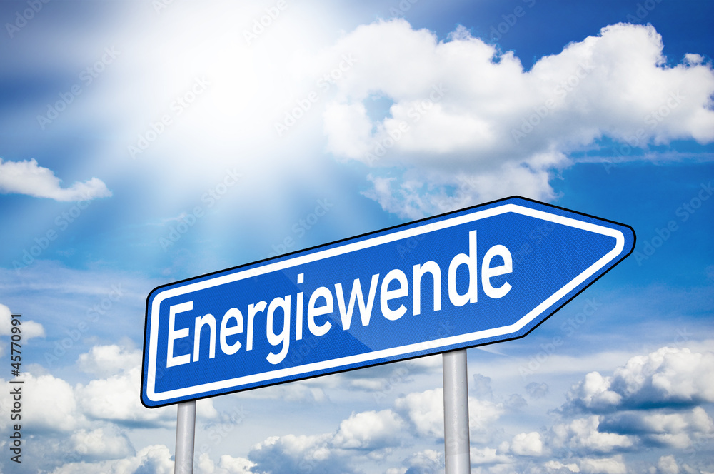 Blaues Schild mit Energiewende und Sonne Blaues Schild mit Energiewende und Sonne