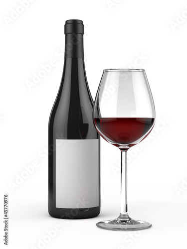 Glass and Bottle of Red Wine with blank label