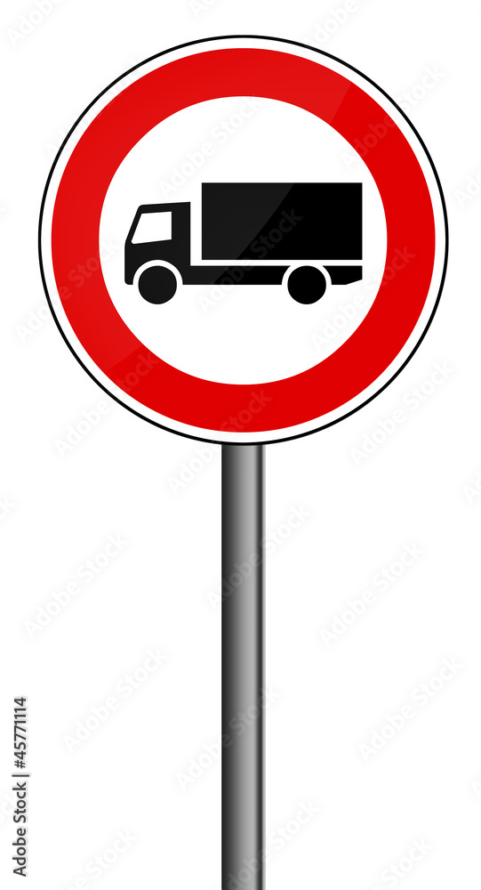 Verbotsschild RAL 3001 signalrot freigestellt - LKW Verbotsschild RAL 3001 signalrot freigestellt - LKW