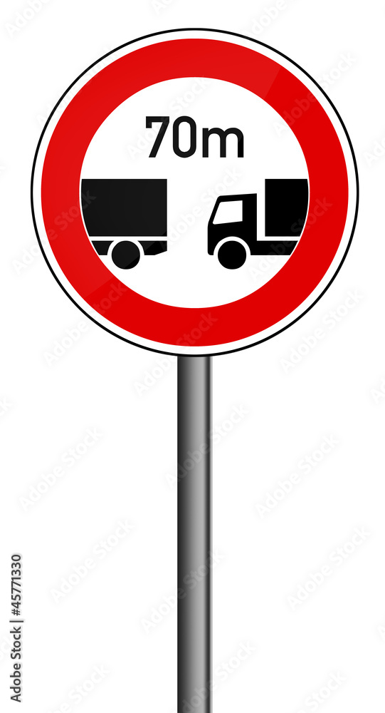 Verbotsschild RAL 3001 signalrot - LKW Abstand 70m Verbotsschild RAL 3001 signalrot - LKW Abstand 70m