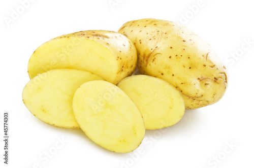 potato sliced  on the white background close up