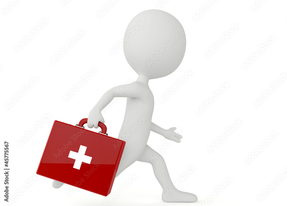 3d humanoid character with a first aid kit 3d humanoid character with a first aid kit