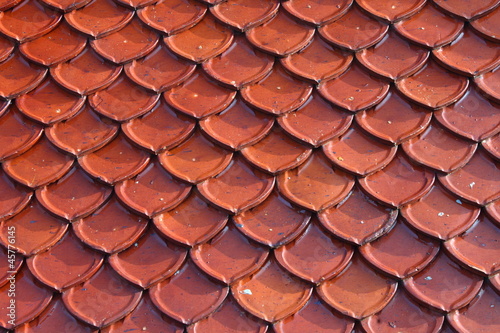 Close up shot of Thai temple roof tile stack in temple