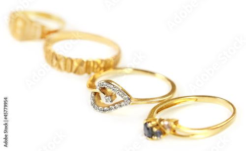Four engagement rings with selective focus