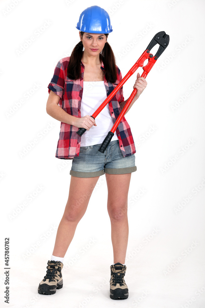 Attractive brunette with bolt-cutters Attractive brunette with bolt-cutters
