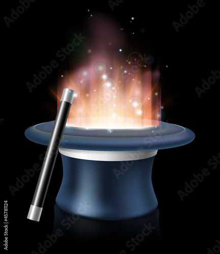 Fotografie, Obraz Illustration of magic hat and magic wand