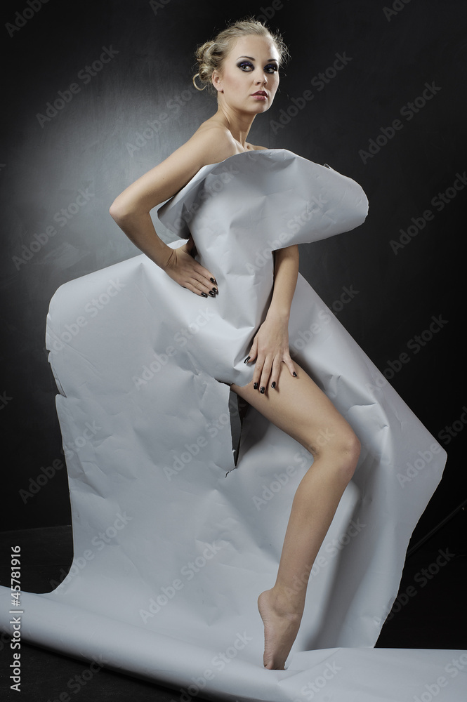 Naked girl in cardboard Stock Photo | Adobe Stock