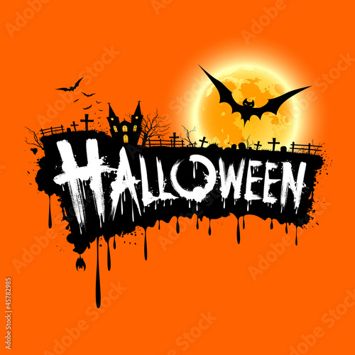 Halloween text design orange background, vector