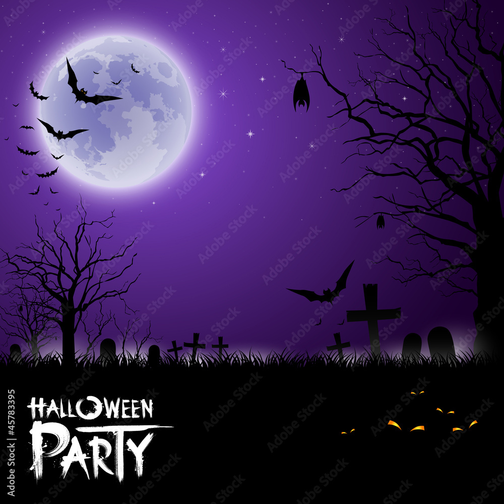 Halloween scary on purple background, vector