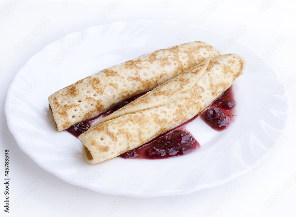 The pancakes with fruit jam The pancakes with fruit jam