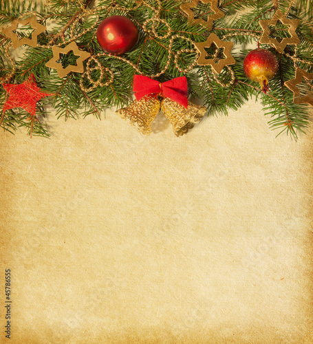 Fotografi Beige background with Christmas border.