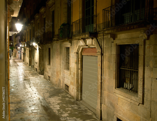 Empty alleyway in Barcelona. Spain. Street Carrer dels Tallers. photo