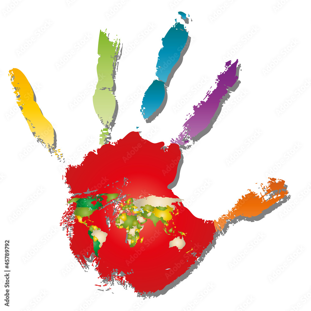 High resolution conceptual human hand paint with map High resolution conceptual human hand paint with map