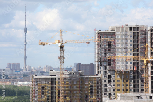 Construction of new high buildings, focus on crane