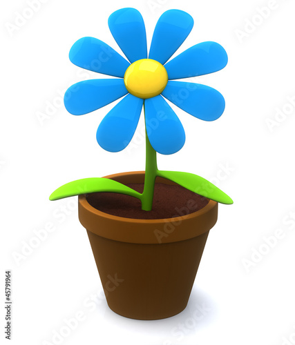 Blue flower icon - plant in flowerpot 3d