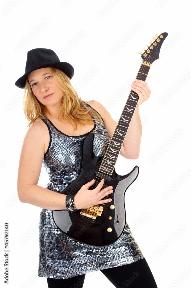 Beautiful woman with electro guitar