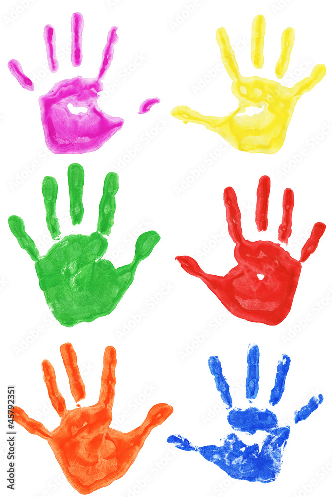 Fototapeta premium Set of colorful hand printsisolated on white background