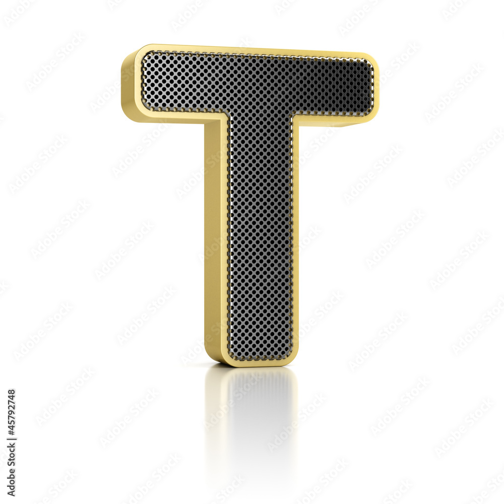 Letter T as a perforated metal object over white Letter T as a perforated metal object over white