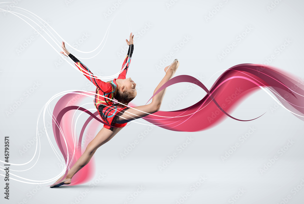 Obraz premium Young woman in gymnast suit posing