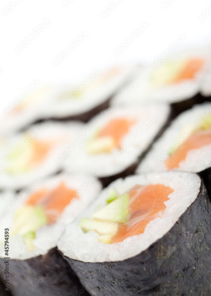 Maki sushi rolls, isolated on white. Japanese food Maki sushi rolls, isolated on white. Japanese food