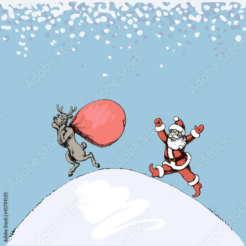 Renntier treibt Scherze mit Santa Claus