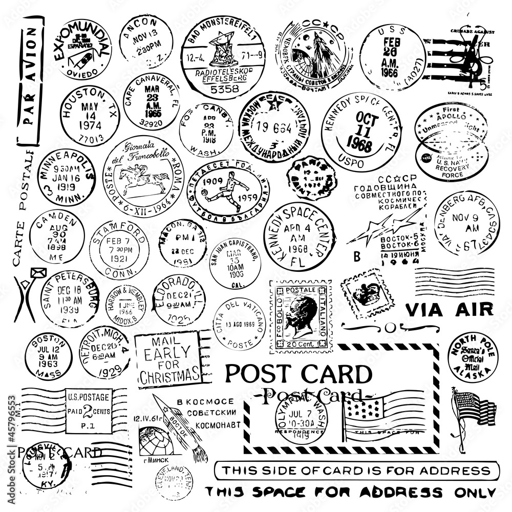 Air Mail Stamp Collection - obrazy, fototapety, plakaty 