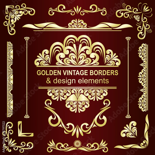 Golden vintage borders & design elements - vector set.