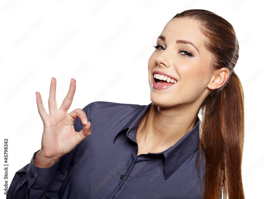 Happy smiling business woman with ok hand sign Happy smiling business woman with ok hand sign
