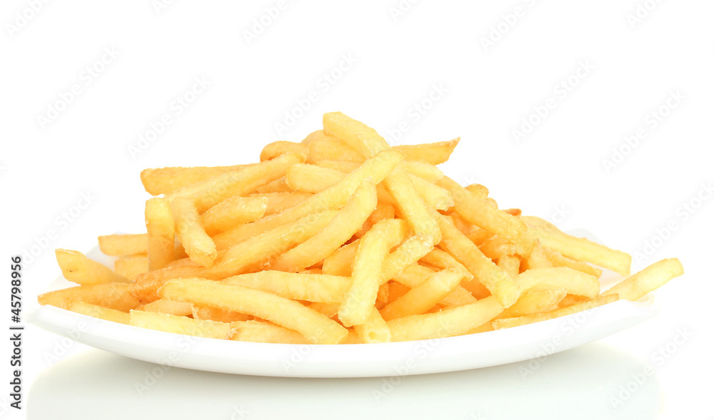 Potatoes fries in the plate isolated on white Potatoes fries in the plate isolated on white