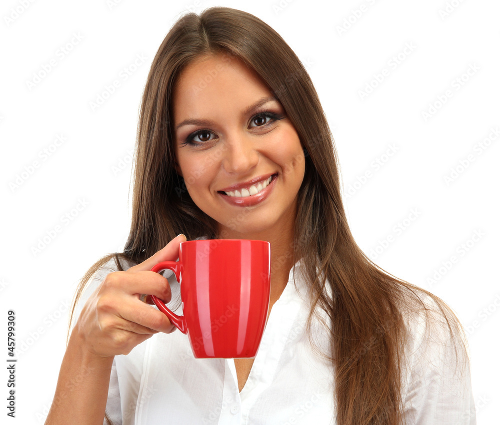 beautiful young woman with cup of tea, isolated on white beautiful young woman with cup of tea, isolated on white
