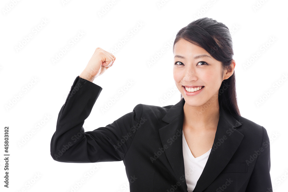 asian businesswoman showing muscle onwhite background asian businesswoman showing muscle onwhite background