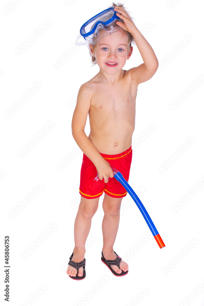 Portrait of handsome kid posing on white background in pool Portrait of handsome kid posing on white background in pool