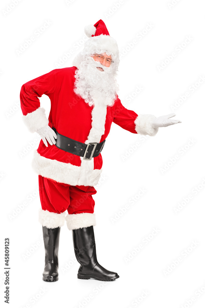 Full length portrait of a happy Santa Claus gesturing Full length portrait of a happy Santa Claus gesturing