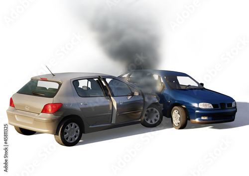 Accident de voitures  d  gagement de fum  e  fond blanc