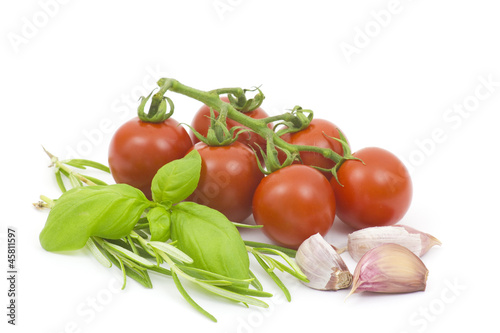 fresh herbs,tomatoes and garlic
