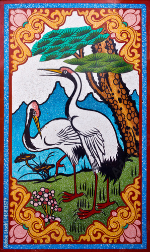 chinese heron painting on the wall