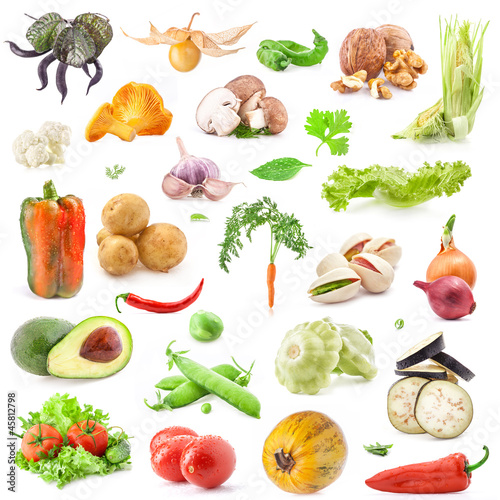 Big collection of vegetables food isolated on white background