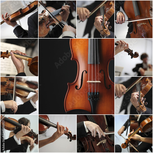 collage Violin detail musicians to play a symphony photo