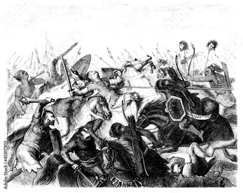 Medieval Battle : Asians/Mongolians attacking photo