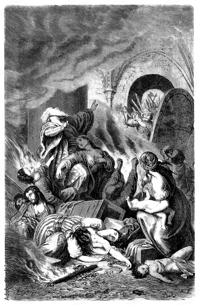 Medieval Pogrom : Jews Suicide Stock Illustration | Adobe Stock