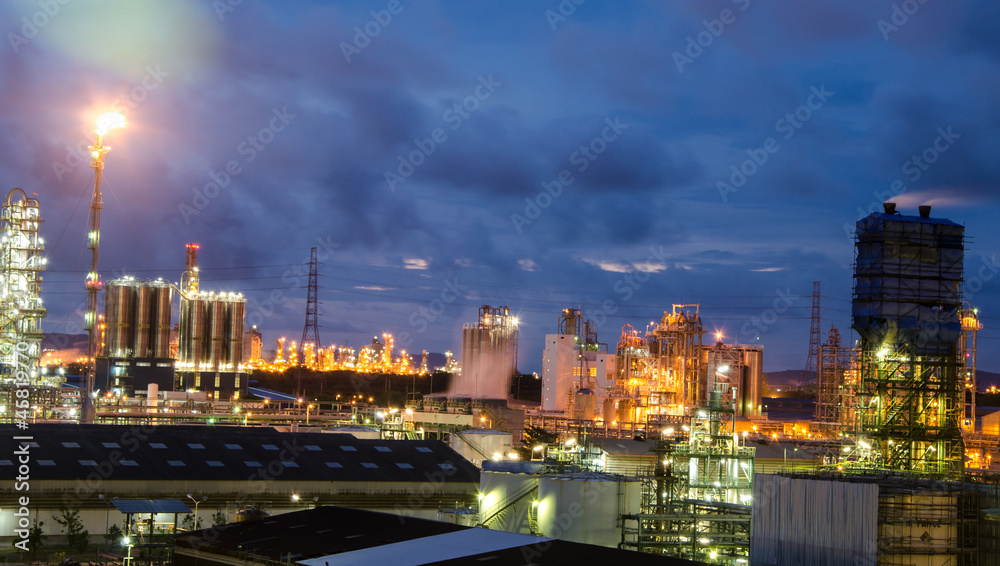 petrochemical plant at  twilight