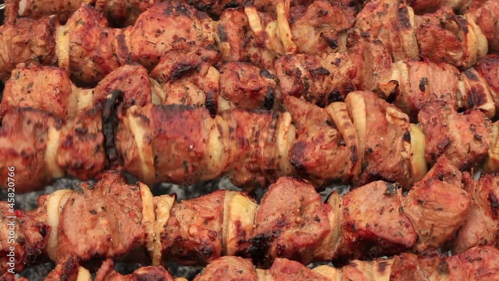 cooking shashlik on fire