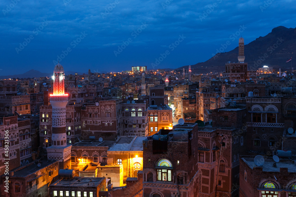 Night the Sana city, Yemen