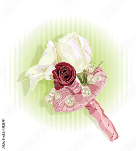 Wedding boutonniere with rose and eustoma.