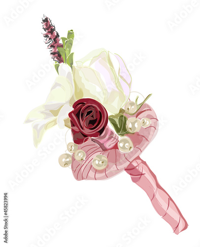 Wedding boutonniere with rose and eustoma.