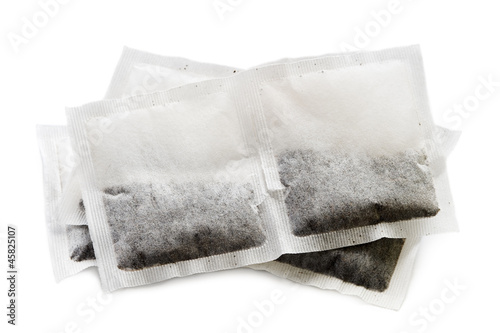 heap of tea bags isolated
